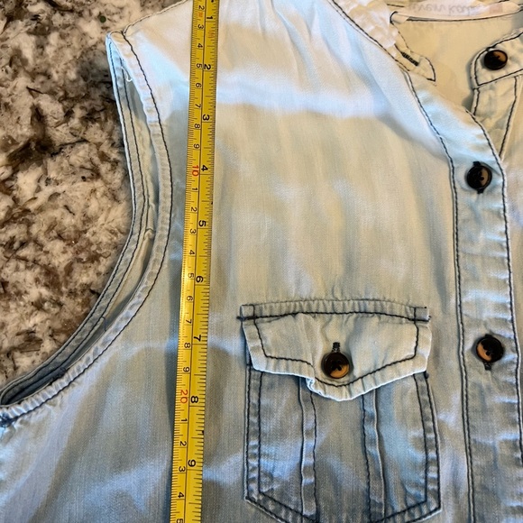 S Given Kale Women's Lyocell Shirt Dress Blue Sleeveless Summer Fall Denim Raw H - Picture 2 of 11